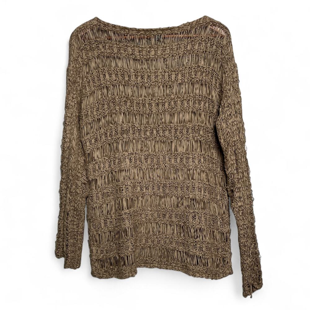 Mango Beige Tan Boat Neck Ribbon Knit Sweater Size Large Chunky Relaxed